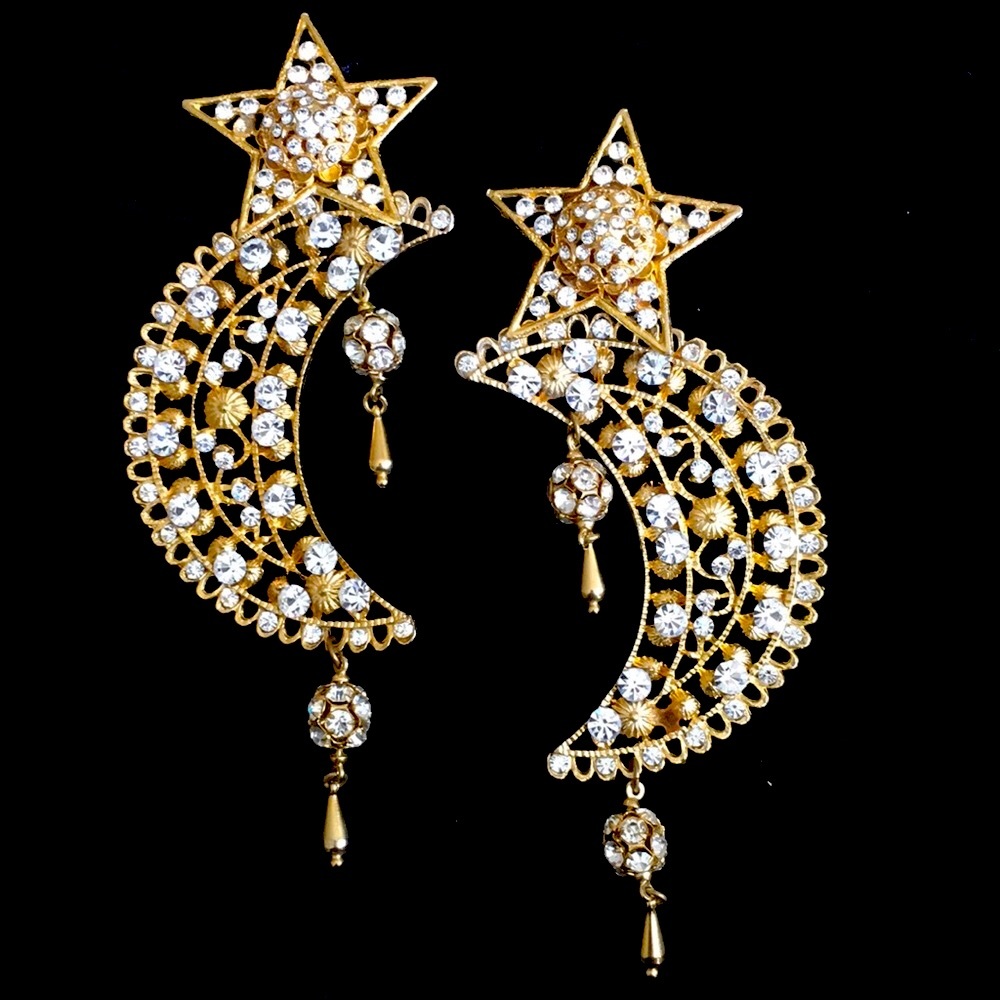 MOON/STAR Crystal Designer Earrings